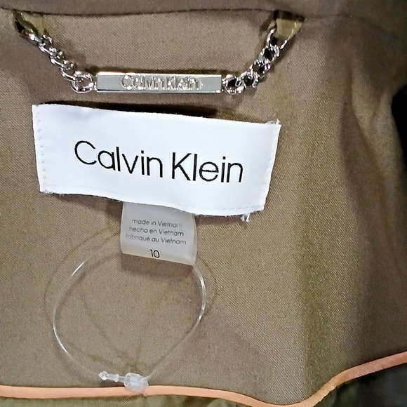 Calvin Klein Womens Lux Tie Waist Jacket Cargo Green Military Button Front 10 - Picture 8 of 12